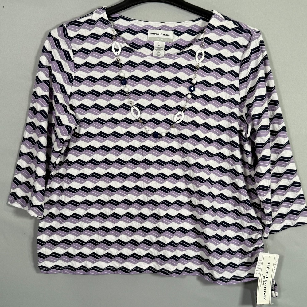 Alfred‎ Dunner NWT PL Top Blouse with Necklace 3/4 sleeve Purple White $59